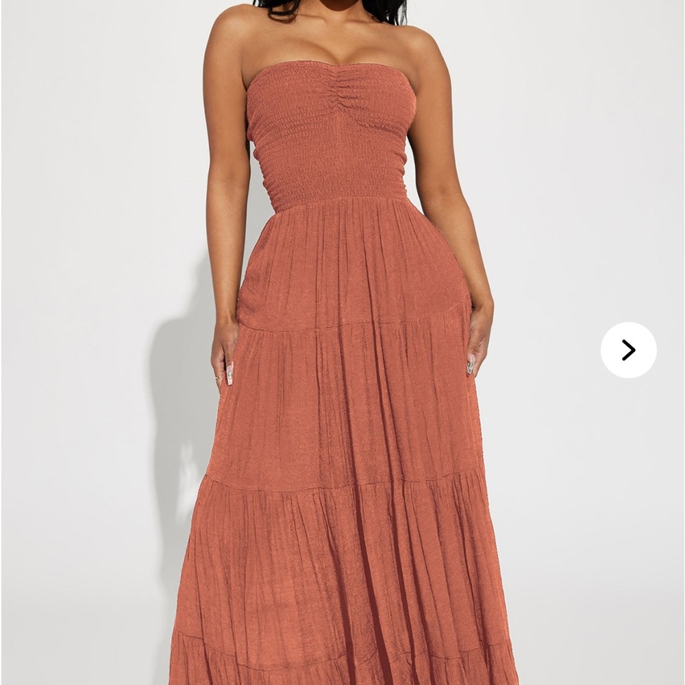 Fashion Nova Strapless Terracotta Dress